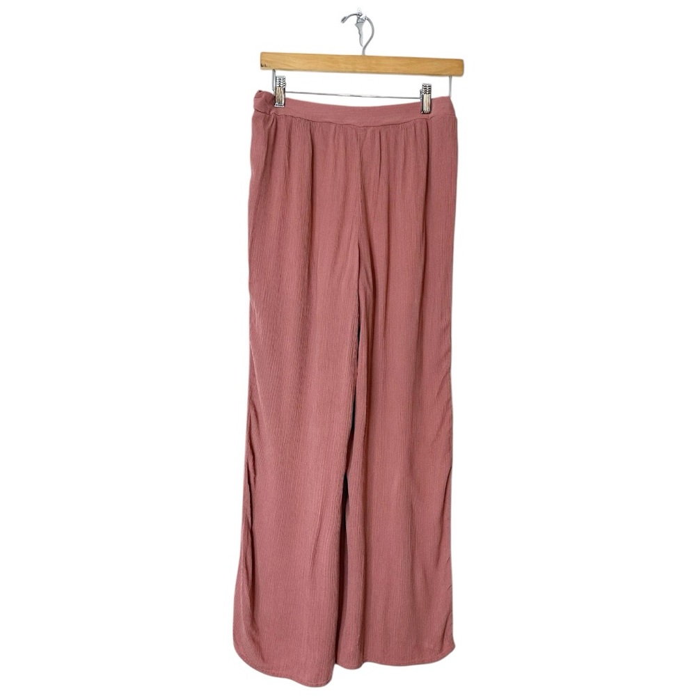 Charlotte Russe Wide Leg Palazzo Crinkle Pants w Shorts Lining Rose Y2K Large